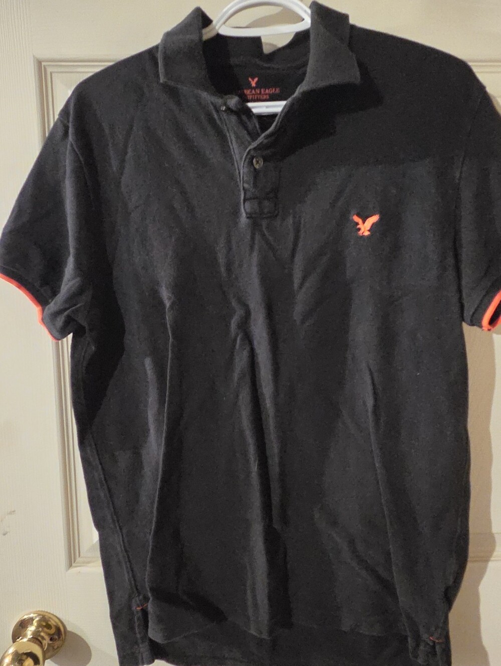 American Eagle Outfitters Black Polo with Orange Logo and Trim